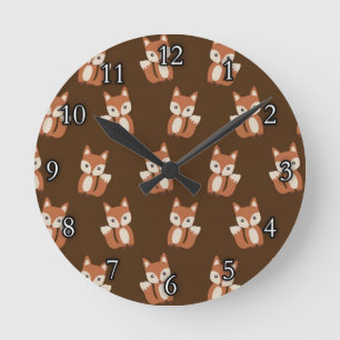 Cute Fox Pattern Round Clock