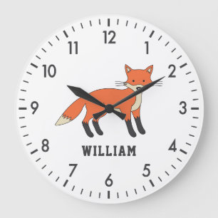 Cute Fox Personalised Custom Name Back To School Large Clock