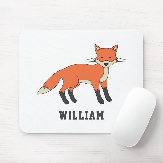 Cute Fox Personalised Custom Name Back To School Mouse Mat (With Mouse)