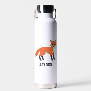 Cute Fox Personalised Custom Name Back To School Water Bottle