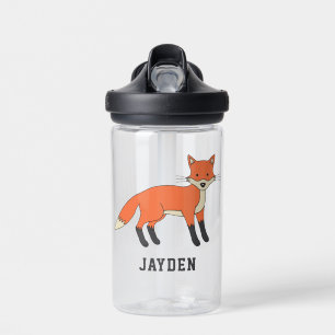 Cute Fox Personalised Custom Name Back To School Water Bottle