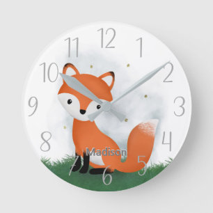 Cute Fox Personalised Gender Neutral Round Clock