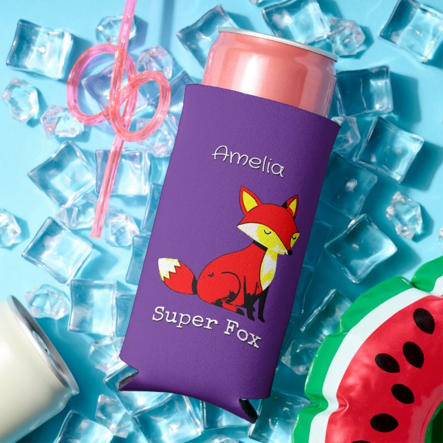 Cute Fox Personalised  Seltzer Can Cooler (In Situ Summer)