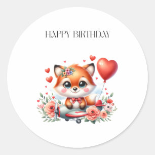 Cute Fox Pilot Birthday Classic Round Sticker