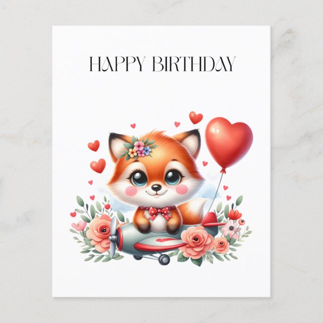 Cute Fox Pilot Birthday Flyer (Front)