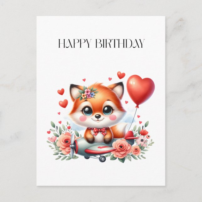 Cute Fox Pilot Birthday Postcard (Front)