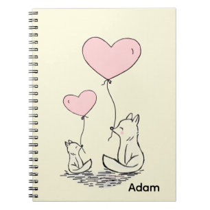 Cute Fox Pink Hearts Spiral Notebook 