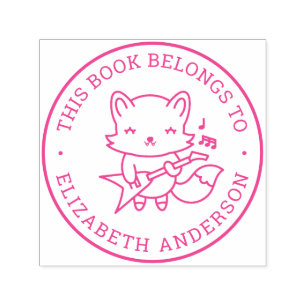 Cute Fox Play Guitar Personalised Name Book Label Self-inking Stamp
