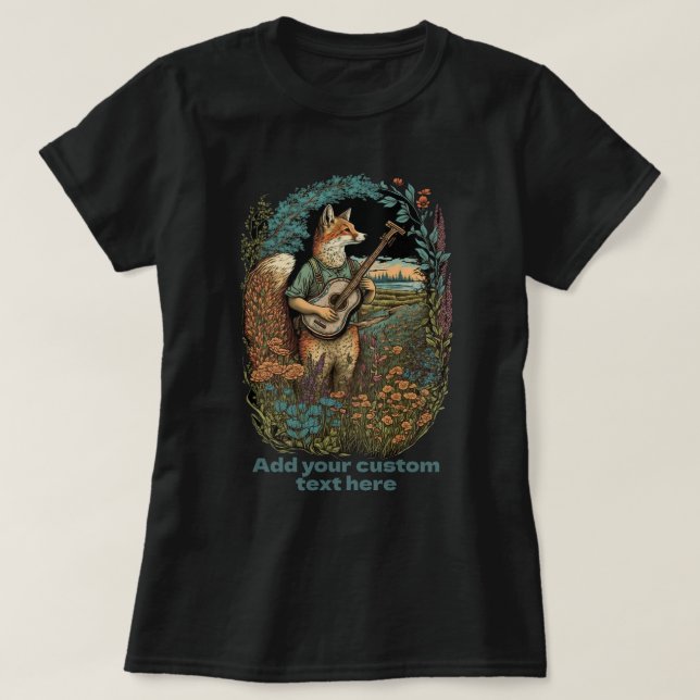 Cute Fox Playing Guitar wildflower, Fox Lovers T-Shirt (Design Front)