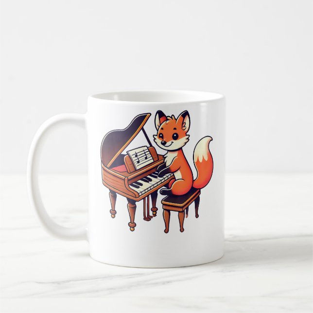 Cute Fox Playing Piano Foxes Musician Music Coffee Mug (Left)