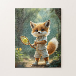 Cute fox playing tennis in an enchanted forest jigsaw puzzle
