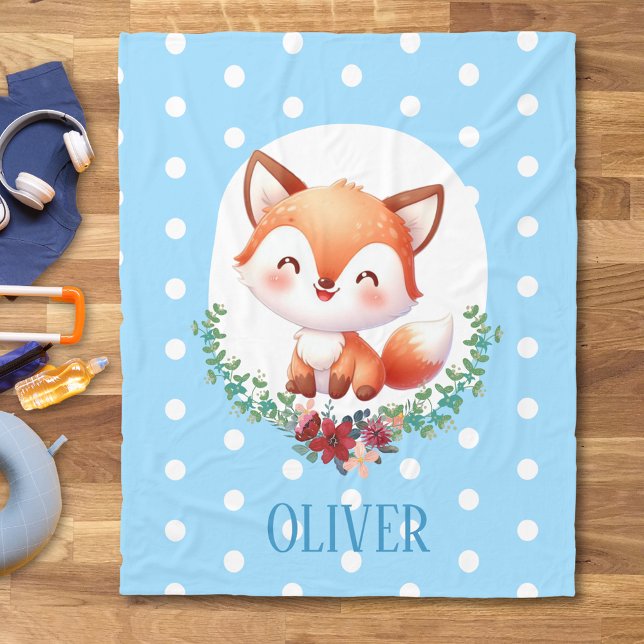 Cute Fox Polka Dot Elegant Fleece Blanket (Creator Uploaded)