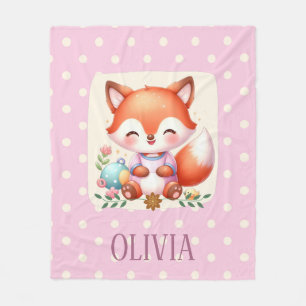 Cute Fox Polka Dot Elegant Personalised Fleece Blanket