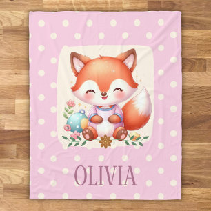 Cute Fox Polka Dot Elegant Personalised Fleece Blanket