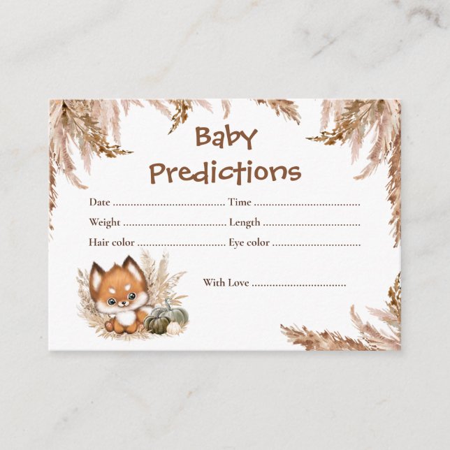Cute Fox Predictions Fall Baby Shower Game Card (Front)