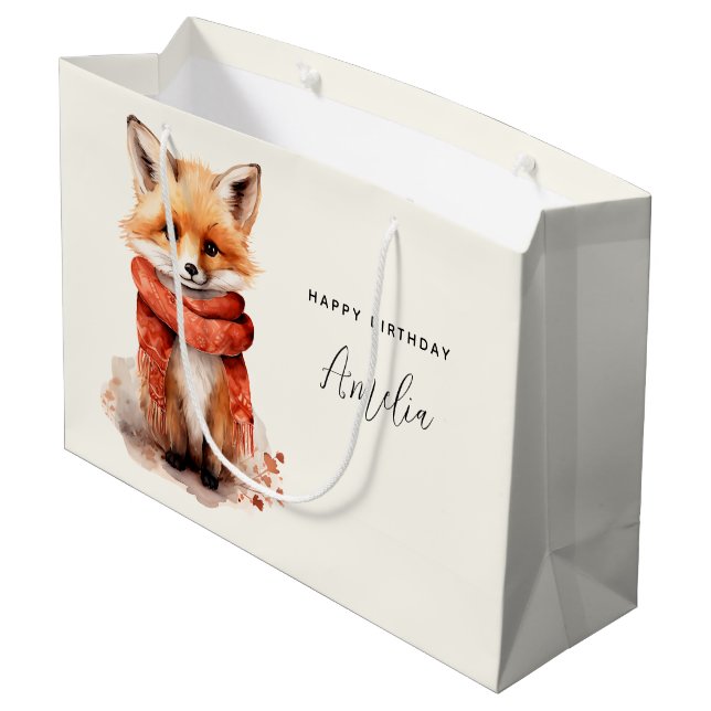 Cute Fox Pup in a Red Scarf Birthday Large Gift Bag (Back Angled)