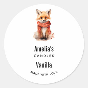 Cute Fox Pup in a Red Scarf Candle Business Classic Round Sticker