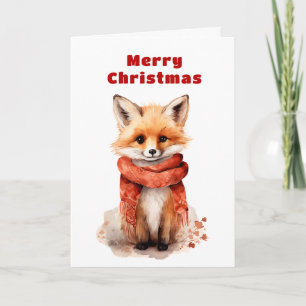 Cute Fox Pup in a Red Scarf Christmas Holiday Card