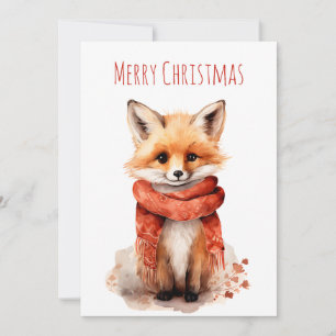 Cute Fox Pup in a Red Scarf Christmas Holiday Card