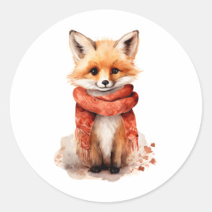 Cute Fox Pup in a Red Scarf Classic Round Sticker