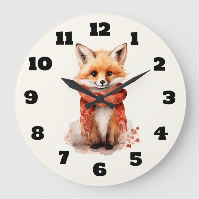  Cute Fox Pup in a Red Scarf Large Clock (Front)