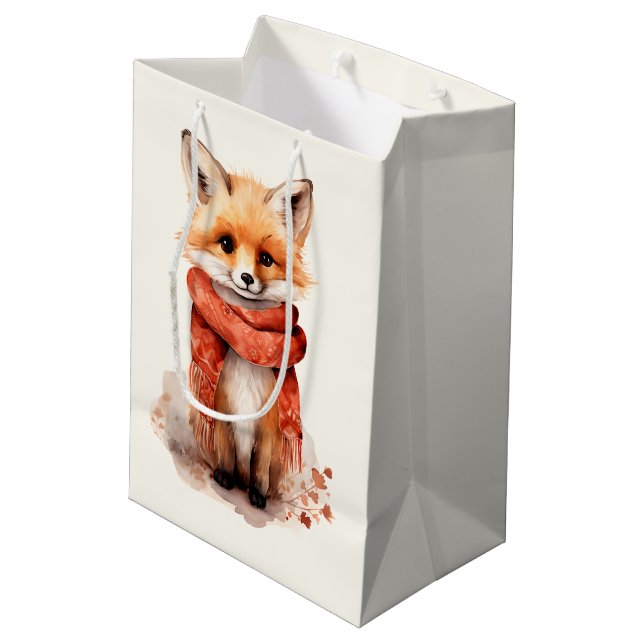 Cute Fox Pup in a Red Scarf Medium Gift Bag (Back Angled)