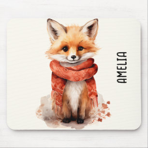 Cute Fox Pup in a Red Scarf Mouse Mat