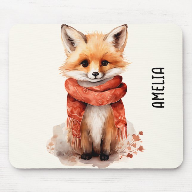 Cute Fox Pup in a Red Scarf Mouse Mat (Front)