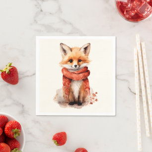 Cute Fox Pup in a Red Scarf Napkin