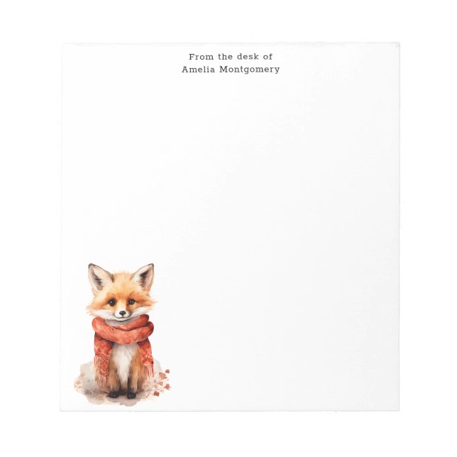 Cute Fox Pup in a Red Scarf Notepad (Front)