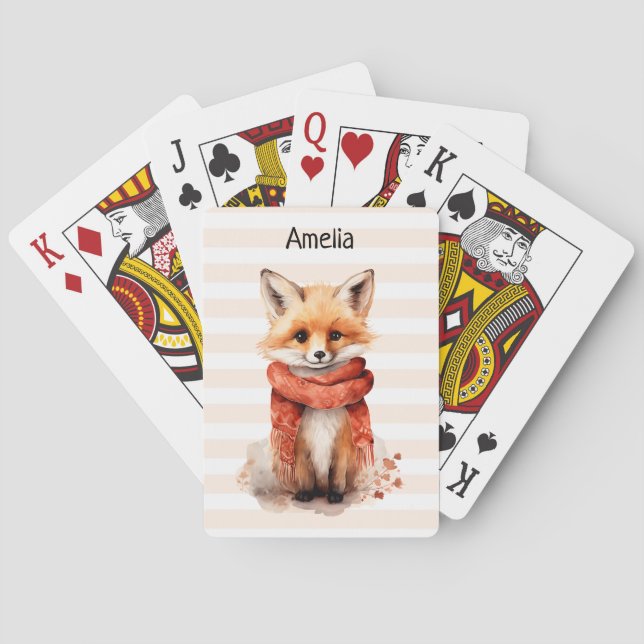 Cute Fox Pup in a Red Scarf Playing Cards (Back)