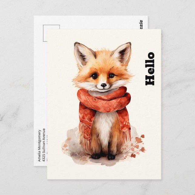 Cute Fox Pup in a Red Scarf Postcard (Front/Back)