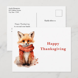 Cute Fox Pup in a Red Scarf Thanksgiving Holiday Postcard