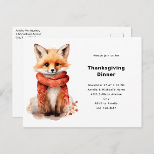 Cute Fox Pup in a Red Scarf Thanksgiving Invitation Postcard