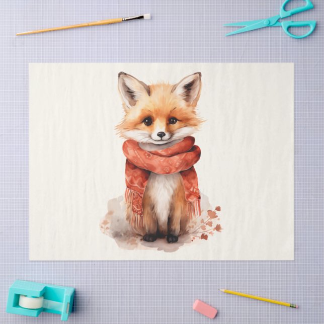 Cute Fox Pup in a Red Scarf Tissue Paper (Craft)