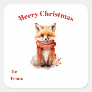 Cute Fox Pup in a Red Scarf To and From Gift Square Sticker