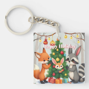  Cute Fox, Raccoon, & Bunny Christmas Keepsake Key Ring