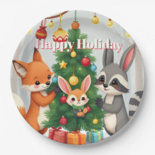  Cute Fox, Raccoon, & Bunny Christmas Keepsake Paper Plate