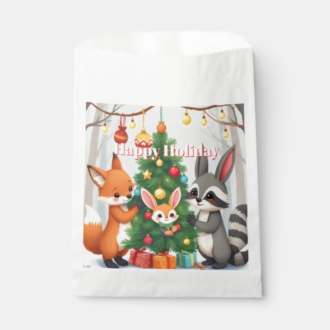  Cute Fox, Racoon, & Bunny Christmas Keepsake Favour Bags (Front)