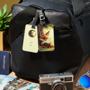 Cute fox reading a book, custom  luggage tag