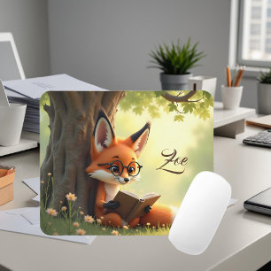 Cute fox reading a book, custom mouse mat