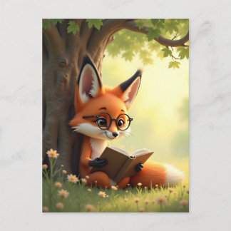 Cute fox reading a book, custom  postcard
