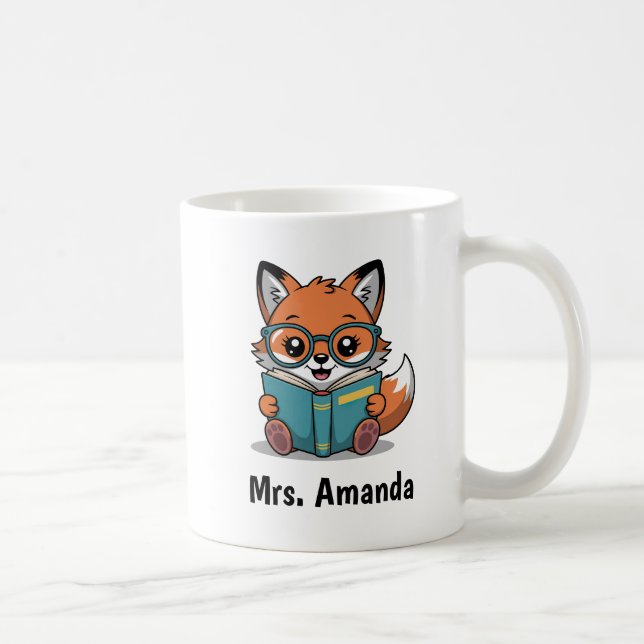 Cute Fox Reading Book Illustration Coffee Mug (Right)
