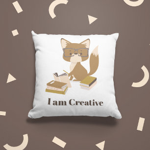 Cute Fox Reading Books Adorable Woodland Animal Cushion