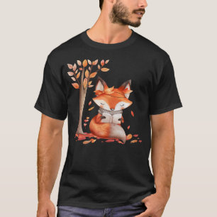 Cute Fox Reading Books Autumn Librarian Book Lover T-Shirt