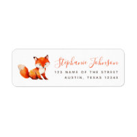 Cute Fox Red Handwriting Woodland Return Address