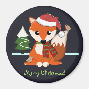 Cute Fox, robins, Xmas tree and custom text Magnet