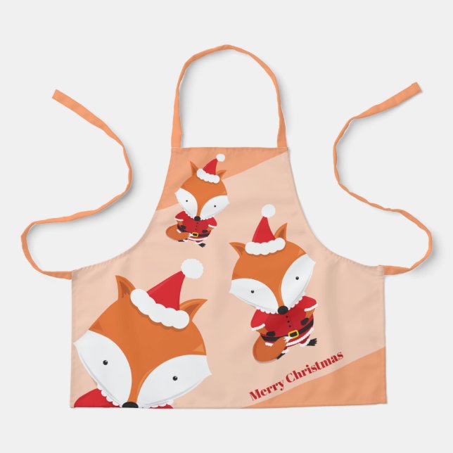 Cute Fox Santa Orange Merry Christmas Apron (Front)