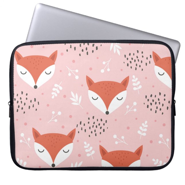 Cute fox seamless pattern, wolf hand drawn forest  laptop sleeve (Front)