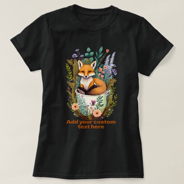 Cute Fox Sitting cup wildflower, Fox Lovers T-Shirt (Design Front)